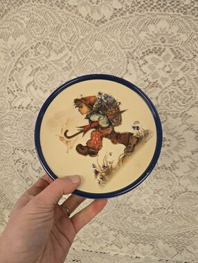 Hummel Blue Rim Round Tin Trinket Box Collectible